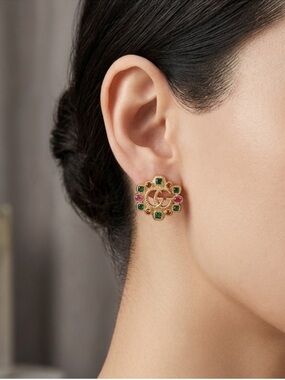 Gucci Green & Pink Crystal Floral Stud Earrings